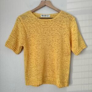 Vintage 90s Norm Thompson Womens Yellow Woven Blouse Short Sleeve Size Small
